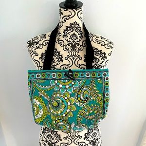 Beautiful Vera Bradley Blue & Lime Green Shoulder Bag Purse with black strap